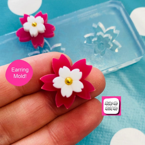 22mm Flat Sakura Flower Silicone Dangle Earring Mold EM462