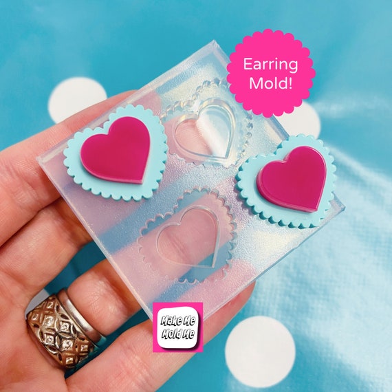 20mm Silicone Doily Heart Stud Earring Mold - Resin Crafter Mould Love