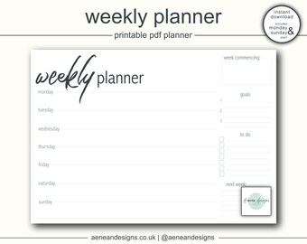 Printable Weekly Planner, Weekly Planner, Printable Planner, Work Planner, Home Planner, A4 Planner, Instant Download