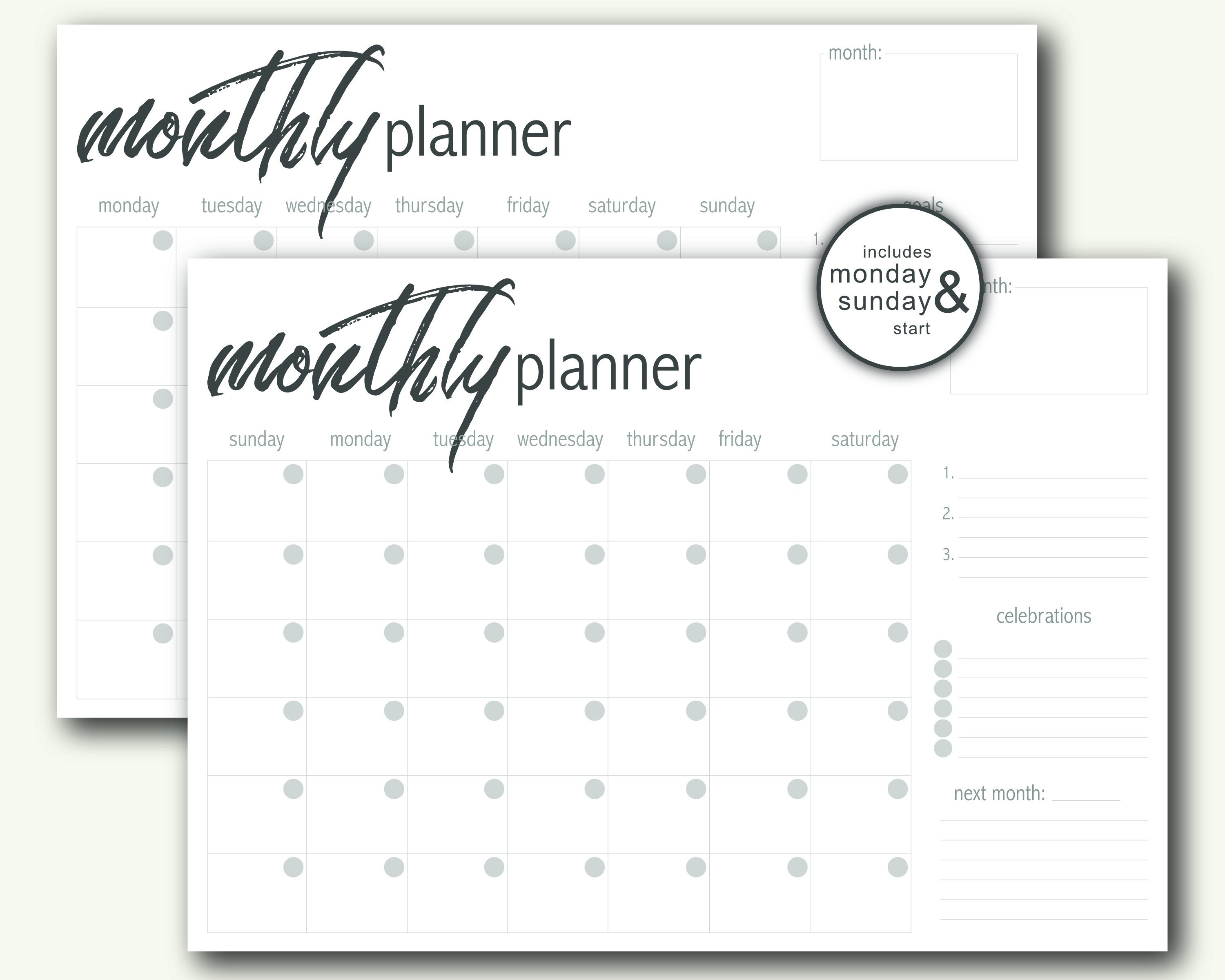 Printable monthly planner monthly planner printable planner etsy uk