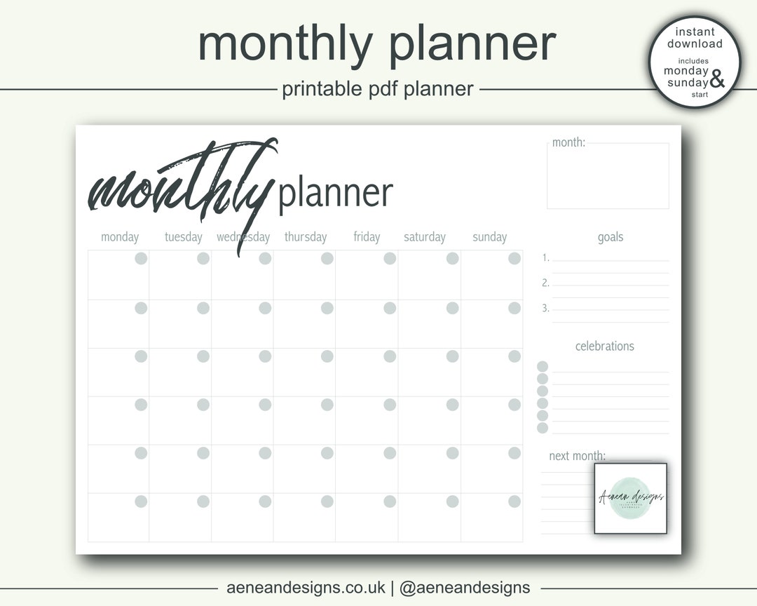 Printable Monthly Planner Monthly Planner Printable Planner - Etsy UK