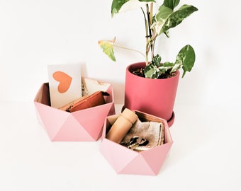 Paniers PATCHWORK vieux rose - leewalia - petit rangement - boîtes en carton - décoration d'intérieur - vintage - design contemporain