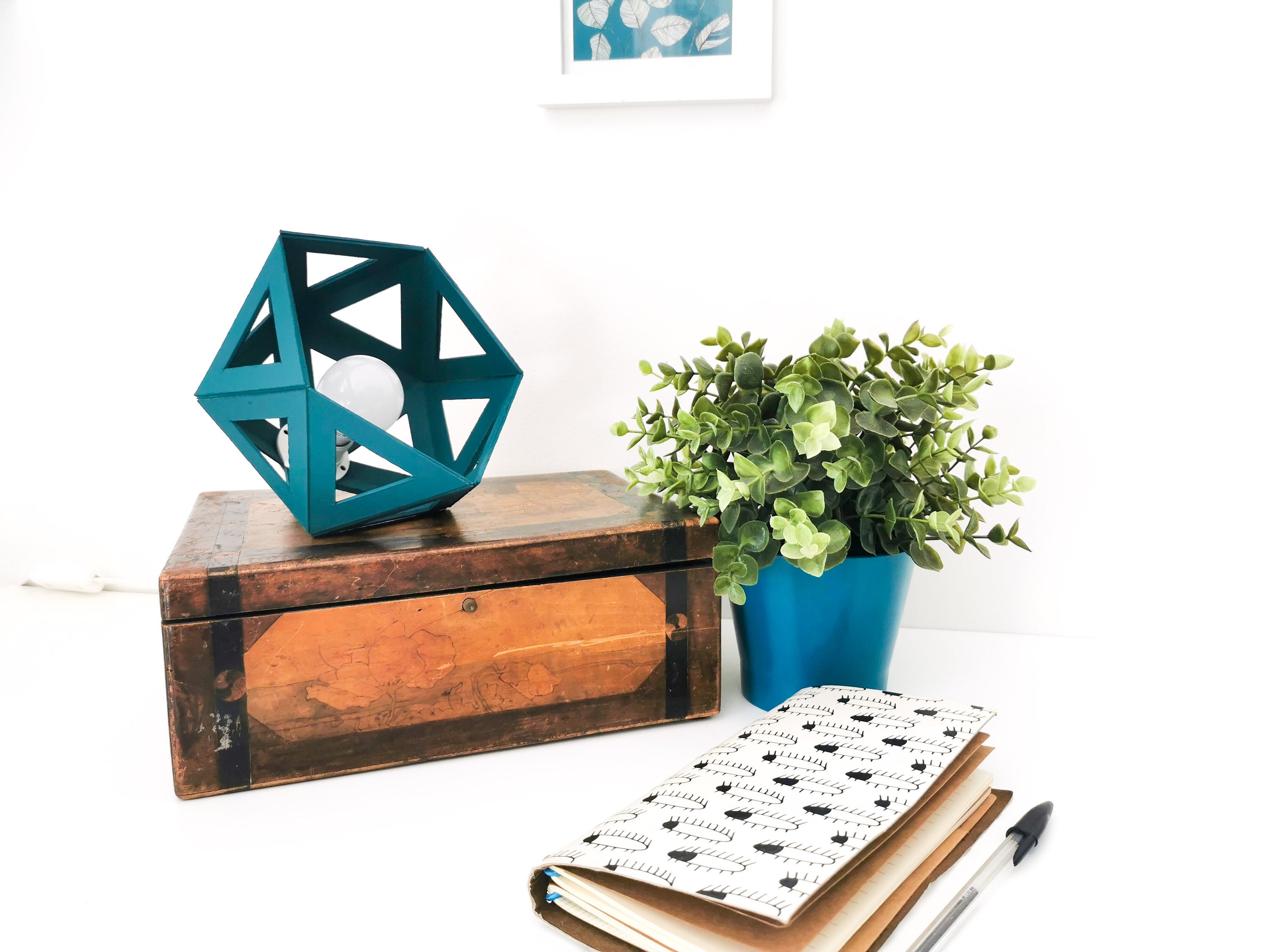 Small Teal Origami Lamp