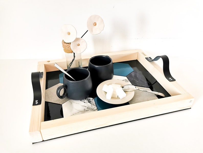 Plateau apéritif avec sous verres intégrés MINERAL Leewalia art de la table plateau décoration d'intérieur objet design image 2