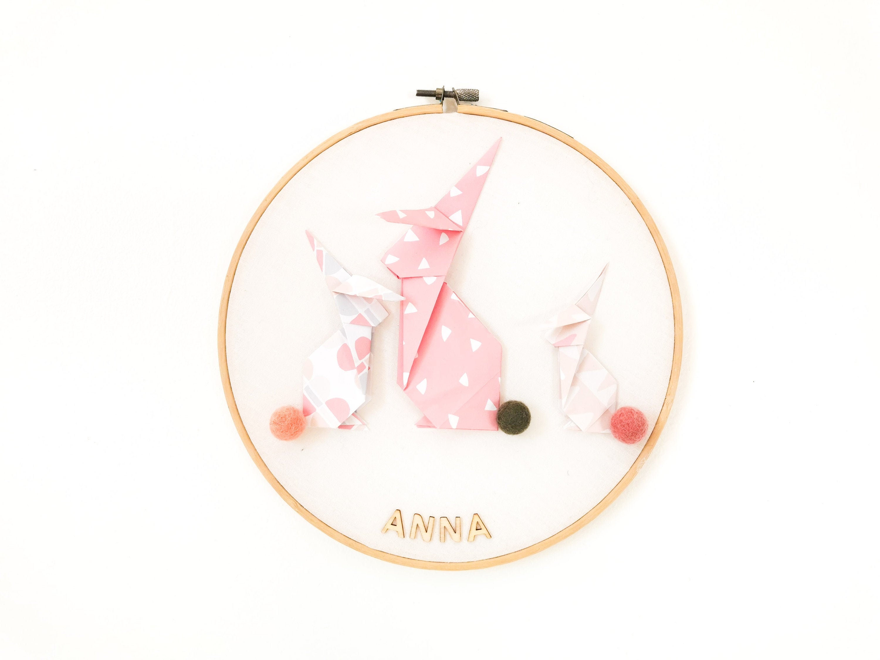 Tambour Lapins Rose et Beige - Leewalia Décoration Chambre Bébé Enfant Murale Prénom à Personnaliser