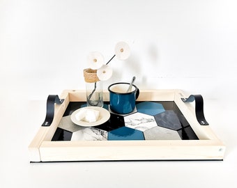 Aperitif tray with MINERAL integrated coasters - Leewalia - tableware - tray - interior decoration - design object