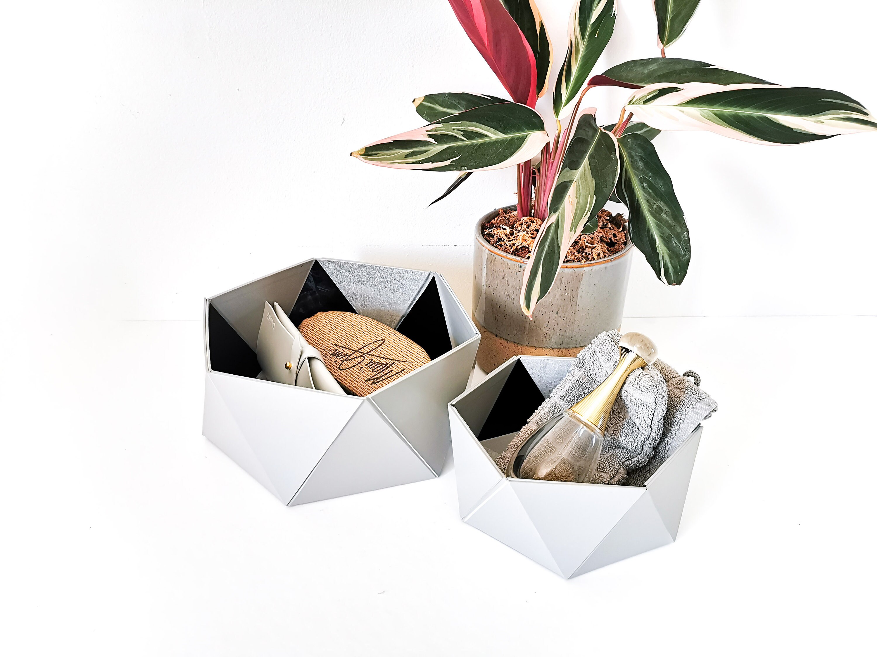 Paniers Patchwork Gris - Leewalia Petit Rangement Boîtes en Carton Décoration d'intérieur Vintage De