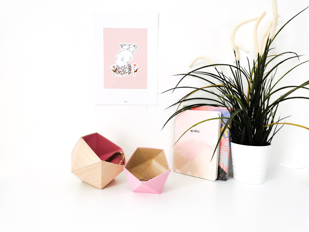 Maple and Pink Wood Origami Boxes Leewalia Empty Pocket Baskets Storage ...