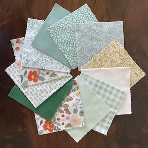 Dijes de tela verde menta de 5&quot; de Rifle Paper Co., papel Rifle de 5&quot; x 5&quot; verde, 48 adornos de tela de Rifle Paper y C & S. ENVÍO GRATIS.