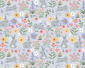 Rifle Paper Co. Bunny bloemen in blauwe quiltkatoen - Easter II-collectie
