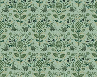 Rifle Paper Co. Artichoke in groene metallic katoenstof uit de Dahlia-collectie