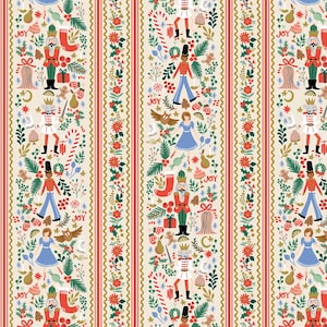 RIFLE PAPER Co Jolly Nutcracker in crème en goud metallic kerstklassiekers katoenstof