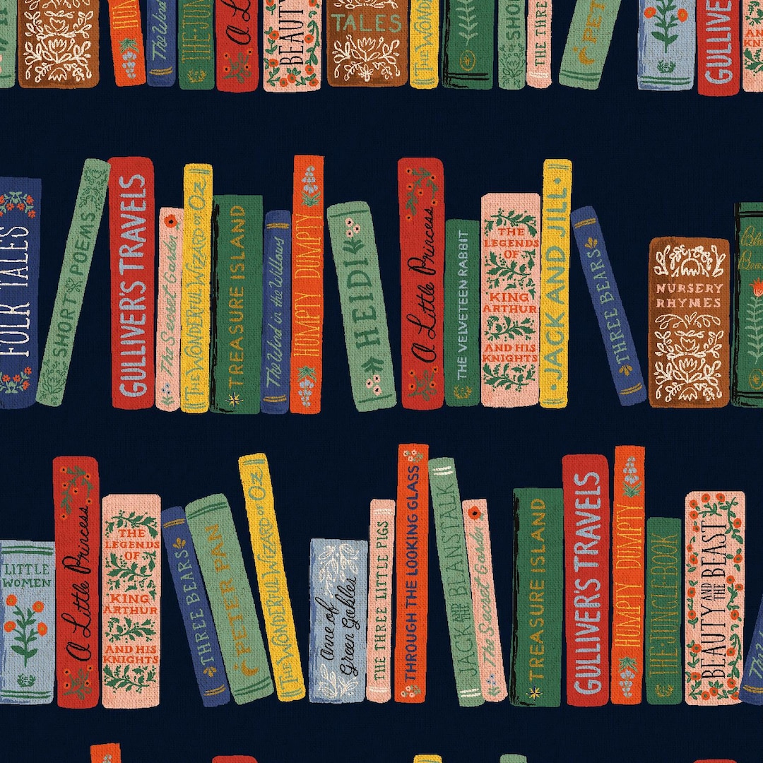 Rifle Paper Co. Book Club Canvas Fabric - Navy Metallic - Etsy