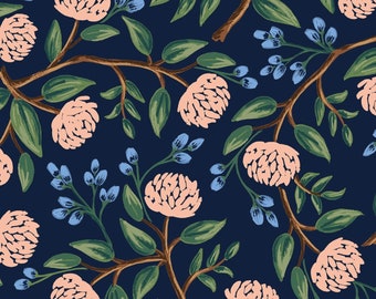 Rifle Paper Co Wildwood Peonies Fabric: Navy Floral Cotton