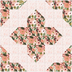 Kornoelje quiltblok geweer papierstof blush tapijt kant en rozentuinfeest 16 x 16 inch blok DIY patroon en stof