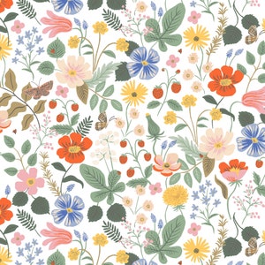 RIFLE PAPER Co Strawberry Fields, Rifle Paper Company Strawberry Fields Ivory, Rifle Strawberry Fields Ivory Fabric Floral
