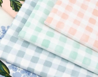 Rifle Paper Co. Painted Gingham Fabric: Meadow Collection, Slate Blue, Blush, or Mint