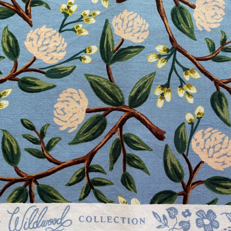 Half Yard RIFLE PAPER Co Fabric Rifle Paper Co Peonies in Dusty by the Yard Rifle Paper Wildwood Peonies Dusty Blue Rifle Paper Co FQ