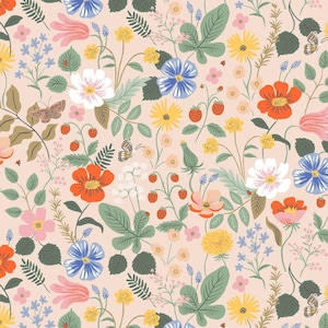 Rifle Paper Co Strawberry Fields, Rifle Paper Company Strawberry Fields Blush, Rifle Strawberry Fields Blush Fabric Floral