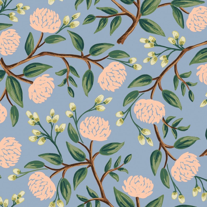 Half Yard RIFLE PAPER Co Fabric Rifle Paper Co Peonies in Dusty by the Yard Rifle Paper Wildwood Peonies Dusty Blue Rifle Paper Co FQ