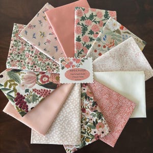 RIFLE PAPER Co. Fat Eighth Bundle Pink Collection Basics, Garden Party, Wildwood, Solids, Strawberry Fields in Pink, Blush, Coral Fabric