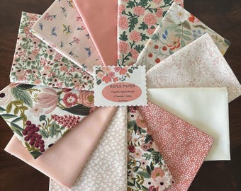 RIFLE PAPER Co. Fat Eighth Bundle Pink Collection Basics, Garden Party, Wildwood, Solids, Strawberry Fields in Pink, Blush, Coral Fabric