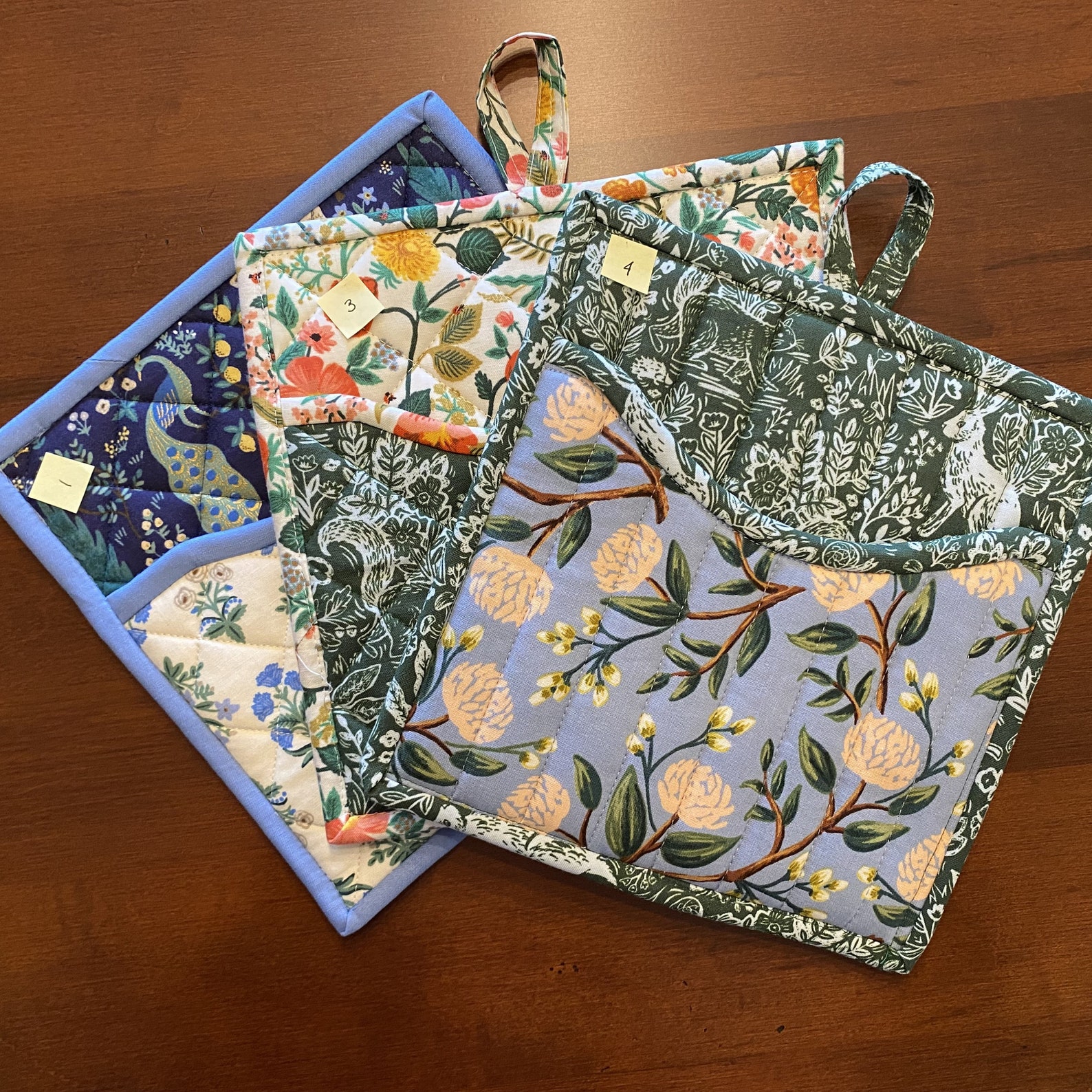 HANDMADE Designer Fabric Potholders, Rifle Paper Co Fabric, 8 X 8