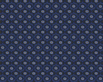 Geweerpapier NIEUWE release Vintage Garden Emma Navy metallic katoen op maat gesneden, halve werf