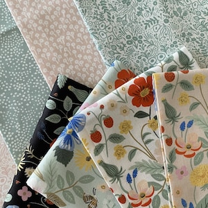RIFLE PAPER Company Fabric, Rifle Paper Strawberry Fields and Rifle Basics FQ Bundle, Rifle Basics, Rifle Strawberry Fields Fat Quarter