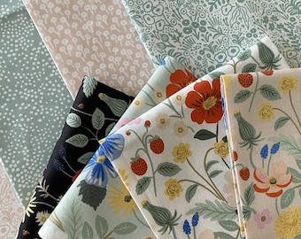 RIFLE PAPER Company Fabric, Rifle Paper Strawberry Fields and Rifle Basics FQ Bundle, Rifle Basics, Rifle Strawberry Fields Fat Quarter
