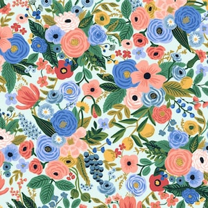 Petite Garden Party in Blue RIFLE PAPER Co. Wildwood Fabric, Petite Garden Party Cream, Rifle Paper Co Petite Garden Party  Yard/ FQ