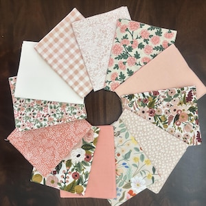 RIFLE PAPER Co. Fat Eighth Bundle Pink Collection Basics, Garden Party, Wildwood, Solids, Strawberry Fields in Pink, Blush, Coral Fabric