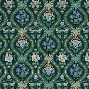 Rifle Paper NEW Release &quot;English Rose&quot; Collection &quot;Possie&quot; in Peacock Metallic Cotton  Rifle Paper Company English Rose Collection