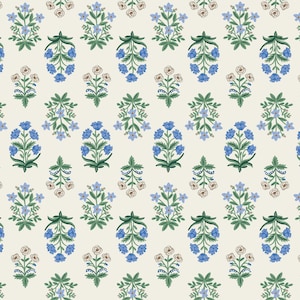 Rifle Paper Fabric Camont 18th Century French Farmhouse Inspired Blue Mughal Rose in Cream Fabric