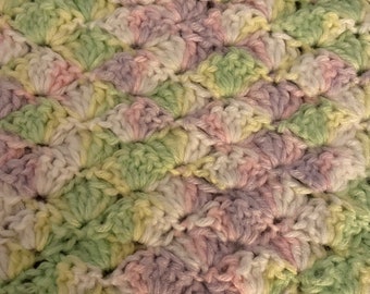 Vintage Unfinished Baby Crochet Afghan Shell Stitch Gender Neutral Colors