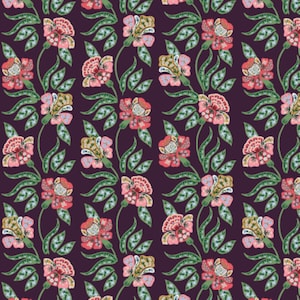 Rifle Paper &quot;DAHLIA&quot; POSY in Aubergine Cotton Rifle Paper Fabric, Rifle Paper Co Elegant Timeless Charm European Style Floral Pattern Fabric