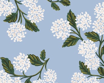 Rifle Paper Co Fabric, Meadow Light Blue Hydrangea, Rifle Paper Meadow Collection Hydrangea