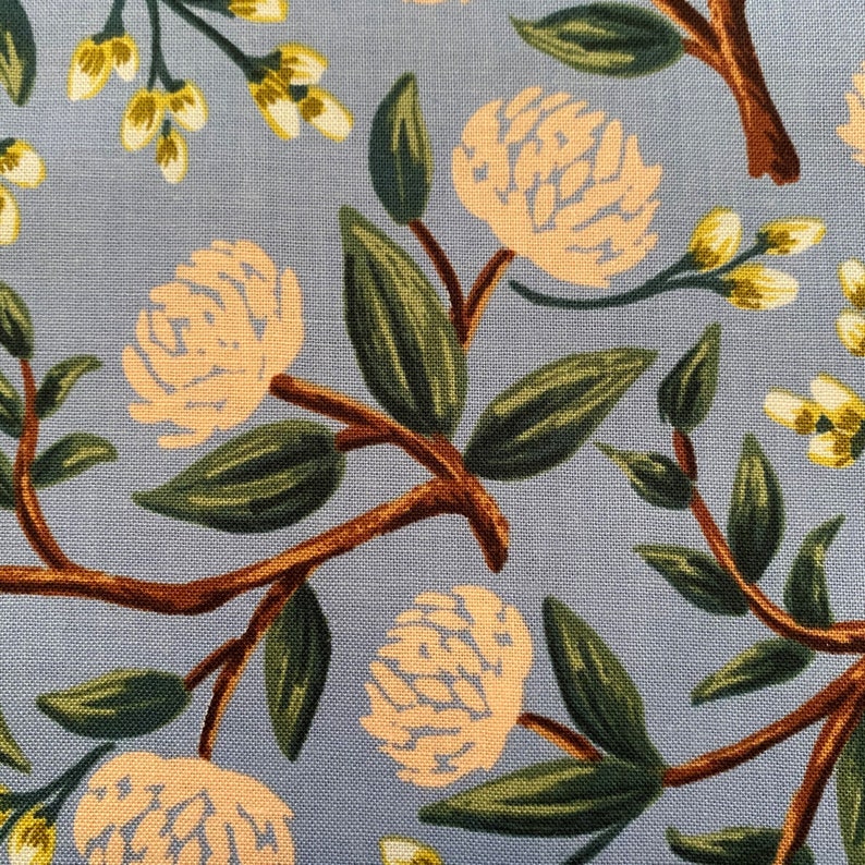 Half Yard RIFLE PAPER Co Fabric Rifle Paper Co Peonies in Dusty by the Yard Rifle Paper Wildwood Peonies Dusty Blue Rifle Paper Co FQ