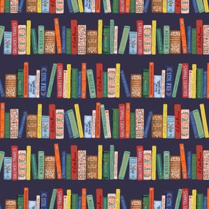 LIMITED SUPPLY Rifle Paper Company Curio Book Club Fabric in Navy Metallic Fabric, Rifle Paper Book Club Fabric Rifle Paper Company Curio