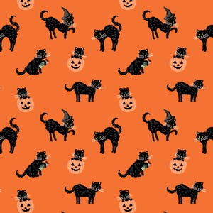 NUEVO LANZAMIENTO Rifle Paper Company Gato Negro en Naranja Metálico Rifle Paper Company Tela Rifle Paper Co Vacaciones Rifle Paper Co Halloween