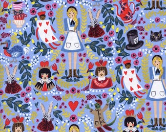 Rifle Paper Co. Wonderland Fabric: Periwinkle Metallic Alice in Wonderland Cotton