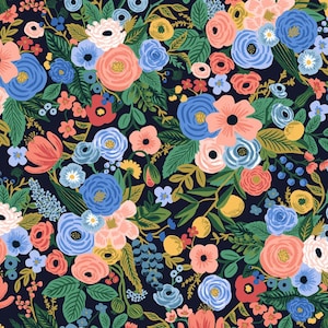 RIFLE PAPER Navy Garden Party Rifle Paper Company Wildwood Garden Party in Navy Blue Fabric by the Half Yard Rifle Paper Fabric