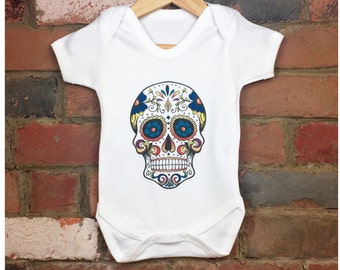 Sugar Skull Baby Bodysuits, Baby Sugar Skull Outfit, Baby Skull, Skull Clothes, Cool Baby Gift, Kids Bodysuit, Skull Tattoo, Baby Sleepsuit