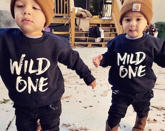 Wild One Mild One Kids Sweatshirts, Clothing for Twins