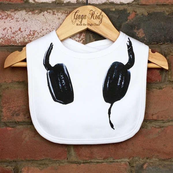 Music DJ Baby Bib, Funny Baby Bib, New Baby Gifts, Baby Clothes, Baby DJ, Toddlers Bib, Kids Bib, Dribble Bib, Baby Headphones, Boy Girl Bib