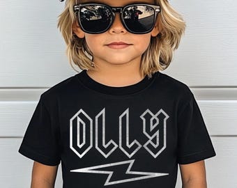 Maglietta personalizzata Rock & Roll per bambini: maglietta con fulmine e nome personalizzato