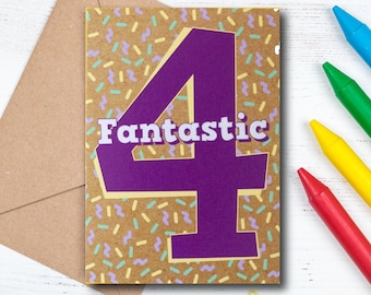 4th Birthday Card, Eco Kraft Paper