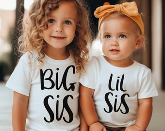 Big Sis & Lil Sis Kids Sibling Set: New Sisters Outfit, Newborn Announcement, T-Shirt, Bodysuit