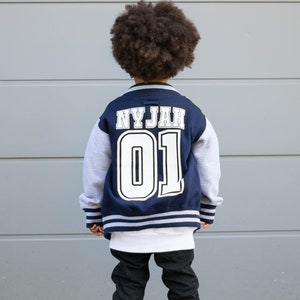 Baseball Style Kids Varsity Jacket, Custom Letterman Name & Number College Football Jacket for Boy or Girl