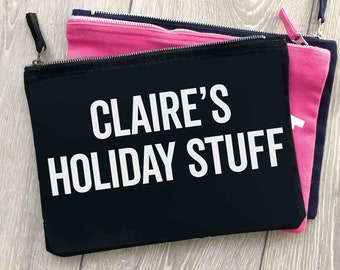 Custom Text Canvas Zip Pouch: Personalized Makeup Bag